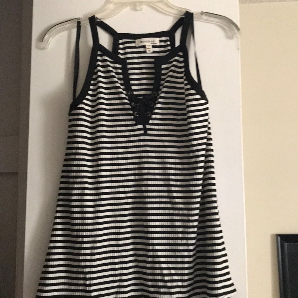 Black & White Striped Tank Top with Tie Up Detail